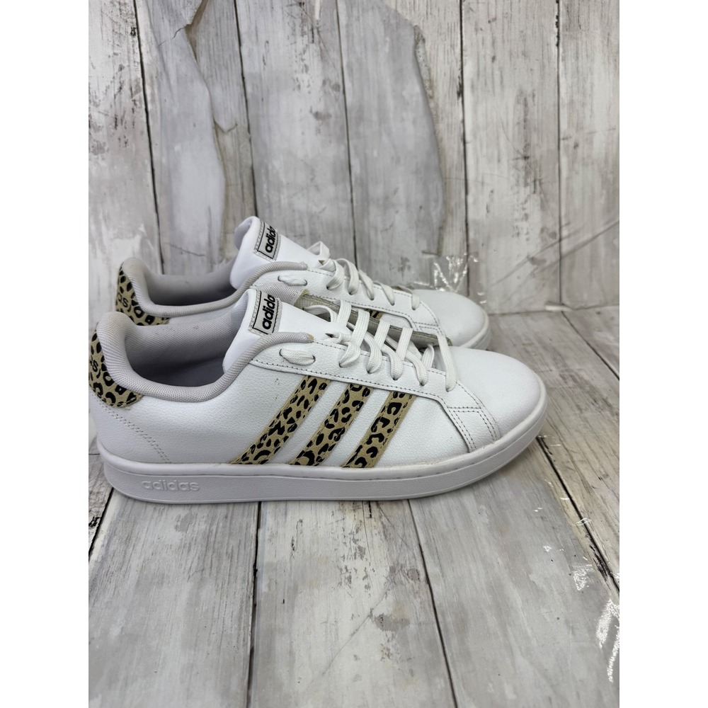 Adidas Grand Court White Leopard Print Sneakers FW9778 Womens 10 Cloudfoam